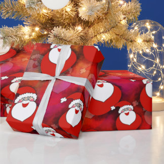 Papel De Regalo Papá Noel Divertido Rojo Navideño Festivo