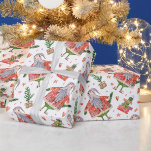 Papel De Regalo Papá Noel divertido y árboles de Navidad 