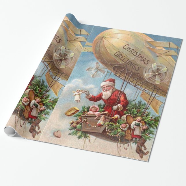 Papel De Regalo Papá Noel en dirigible (Desenrollado)