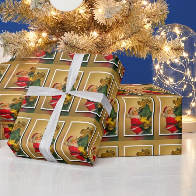 Papel De Regalo Papá Noel en el patrón de árbol de Navidad uno al  (Vacaciones)