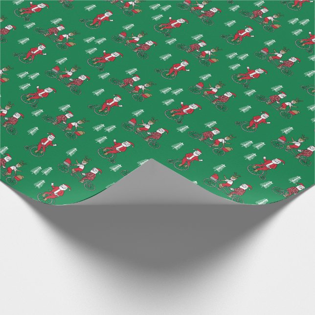 Papel De Regalo Papá Noel en las bicicletas novedad verde (Esquina)