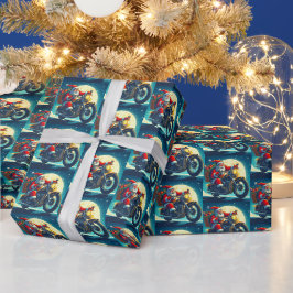 Papel De Regalo Papá Noel en motocicleta Nochebuena