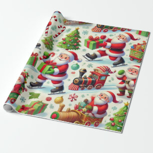 Papel De Regalo Papá Noel en poses lúdicas y alegres
