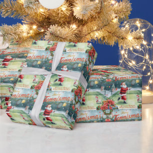 Papel De Regalo Papá Noel está jugando tenis Navidad Holiday