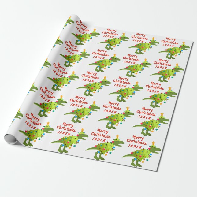 Papel De Regalo Papá Noel Feliz Navidad Personalizado Dinosaurio S (Desenrollado)