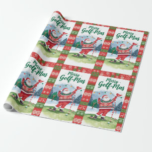 Papel De Regalo Papá Noel Golfista con Jersey Feo de Golf Feliz Go