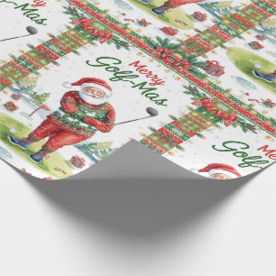 Papel De Regalo Papá Noel Golfista con Jersey Feo de Golf Feliz Go