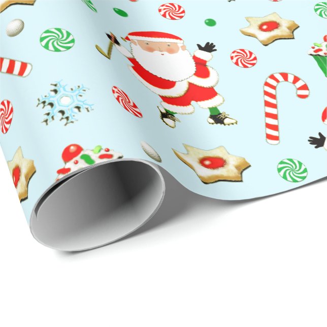 Papel De Regalo Papá Noel jugando golf (Esquina del rollo)