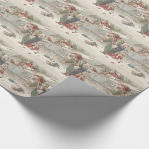 Papel De Regalo Papá Noel juguetes voladores árbol de Navidad niño