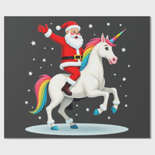 Papel De Regalo Papá Noel montando un Unicornio de Navidad Chicas 