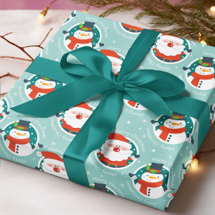 Papel De Regalo Papa Noel Muñeco de Nieve Aqua Patrón de Navidad