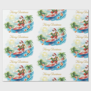 Papel De Regalo Papá Noel Navidad en julio en la playa surfista
