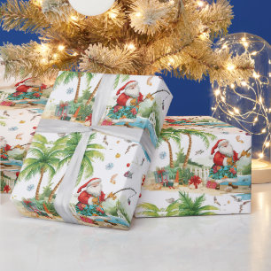 Papel De Regalo Papá Noel Navidad Pescando en Verano