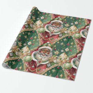 Papel De Regalo Papá Noel negro con joyas a la acuarela vintage Na