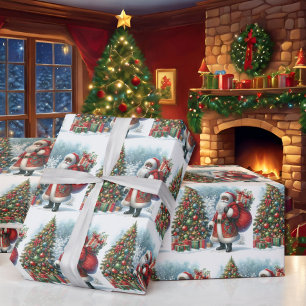Papel De Regalo Papá Noel negro en árbol de Navidad y regalos de n