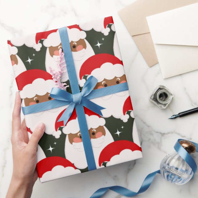 Papel De Regalo Papá Noel negro Esparce Navidad estética verde (Regalar)