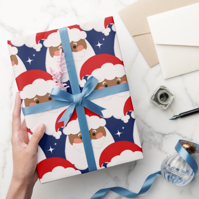 Papel De Regalo Papá Noel negro Esparkle Navidades estéticos azul (Regalar)