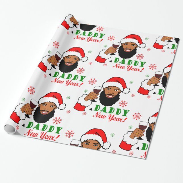 Papel De Regalo Papá Noel negro Navidades Hombre barba (Desenrollado)