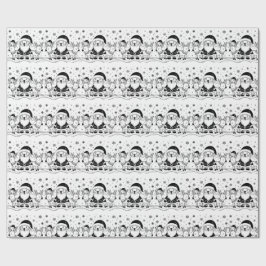 Papel De Regalo Papá Noel negro y blanco con renos