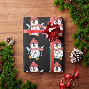 Papel De Regalo Papá Noel Pingüino Luces Navidad Pingüinos Xmas