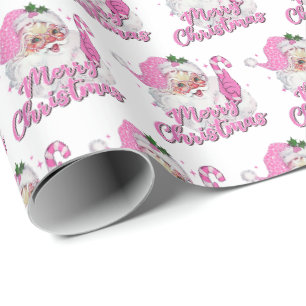 Papel De Regalo Papá Noel Rosa Feliz Navidad Vintage Retro