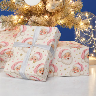 Papel De Regalo Papá Noel Rosa Retro Navidades Caprichosas