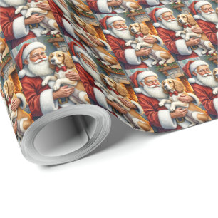 Papel De Regalo Papá Noel sosteniendo un Afghan Hound en Navidad