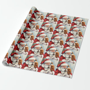 Papel De Regalo Papá Noel sosteniendo un Cavalier King Charles Spa