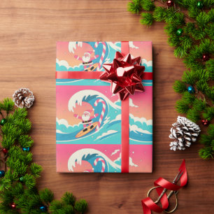 Papel De Regalo Papá Noel surfeando en una ola de caramelo