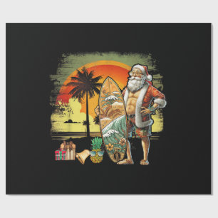 Papel De Regalo Papá Noel Surfista de Verano Tropical 6 Pack Navid