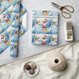Papel De Regalo Papá Noel surfista está en una gran ola en Hawái