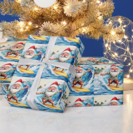 Papel De Regalo Papá Noel surfista está en una gran ola en Hawái