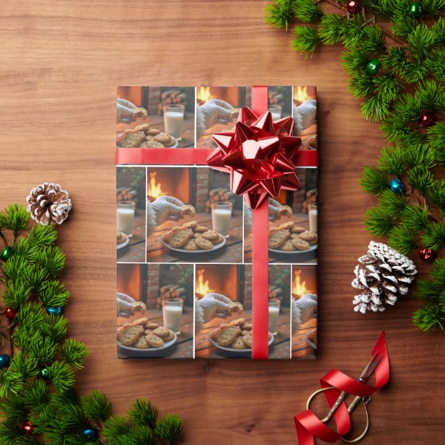 Papel De Regalo Papá Noel tomando una galleta (Regalo de vacaciones)