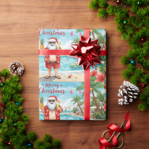 Papel De Regalo Papa Noel Tropical de Navidad en la Fiesta en la P