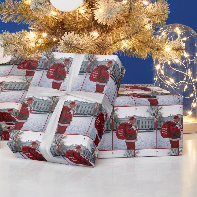 Papel De Regalo Papá Noel Trump frente a la Casa Blanca (Vacaciones)