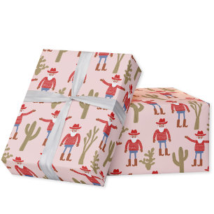 Papel De Regalo Papá Noel vaquero Navidad rosa