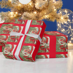 Papel De Regalo Papá Noel vintage asomando un árbol