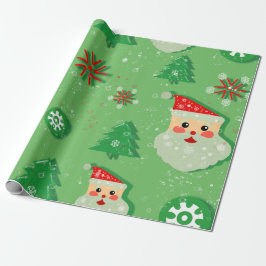 Papel De Regalo Papá Noel y Abetos Festivos