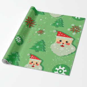 Papel De Regalo Papá Noel y Abetos Festivos