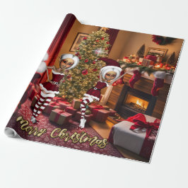 Papel De Regalo Papá Noel y los elfos después del trabajo.