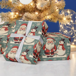 Papel De Regalo Papá Noel y muñeco de nieve de Navidad