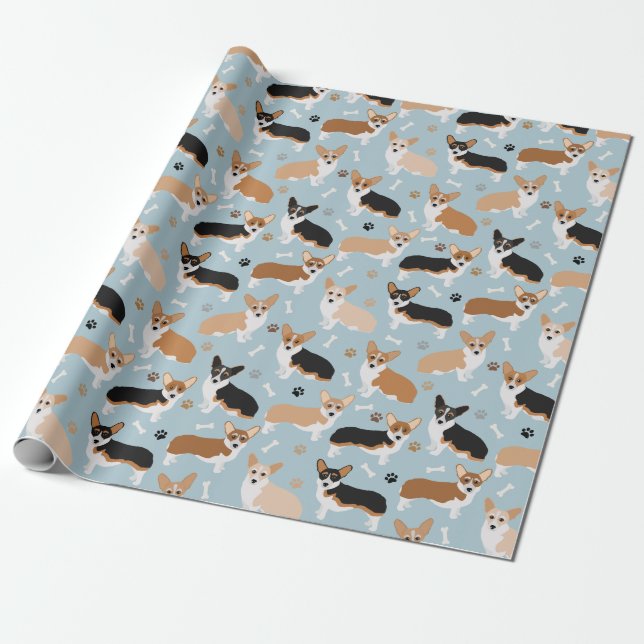Papel De Regalo Papas y huesos de perro de Corgi (Desenrollado)