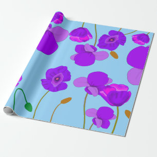 Papel De Regalo Papaver Poppy Lilac sobre fondo pálido-azul