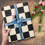 Papel De Regalo Papaya y Black Checkered Checkerboard Vintage<br><div class="desc">Papel de envolvimiento de papaya y tablero de cheques negros</div>