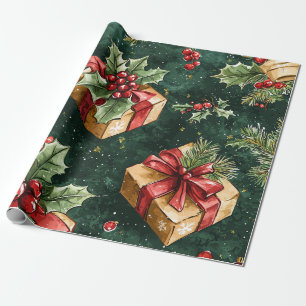 Papel De Regalo Papel Kraft Verde Bosque Regalo Navidad Holly