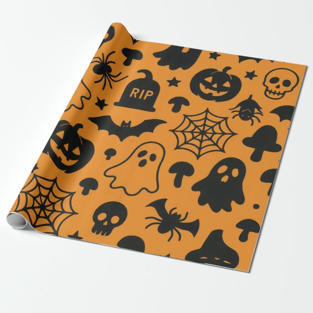 Papel De Regalo Paper wrapping paper with Halloween-themed pattern (Desenrollado)