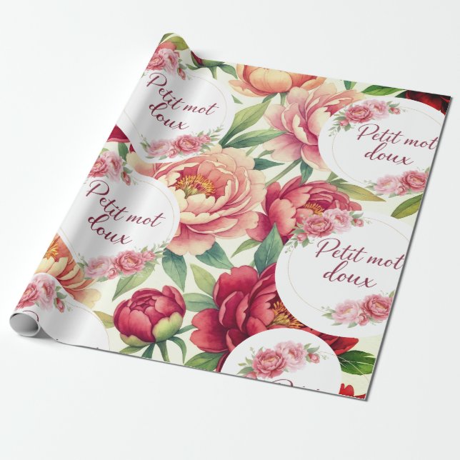 Papel De Regalo Papier cadeau floral Petit mot doux (Desenrollado)