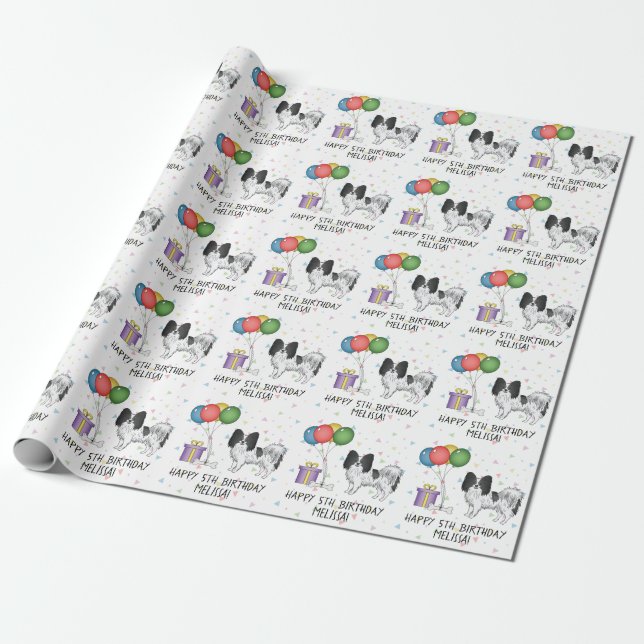 Papel De Regalo Papillon blanco y negro perro lindo - Cumpleaños (Desenrollado)
