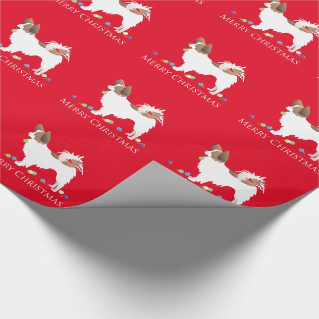 Papel De Regalo Papillon Dog Merry Christmas Design (Esquina)