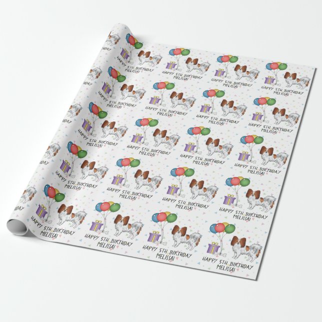 Papel De Regalo Papillon Rojo Y Blanco Perro Lindo - Cumpleaños (Desenrollado)